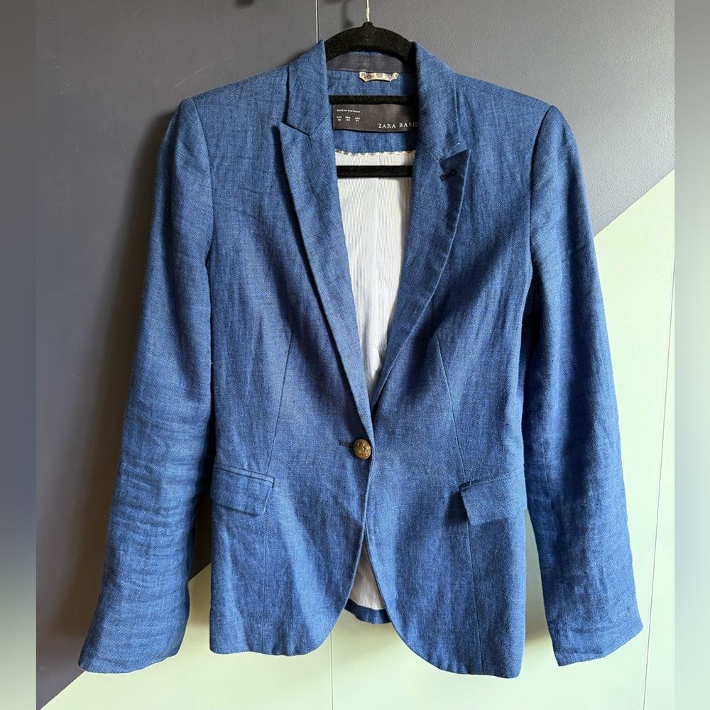 Zara Blue 100% Linen Blazer, Size XS-S, VGUC